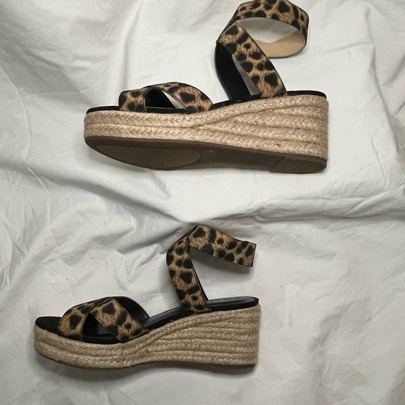 Sole Society Carmelina Leopard Print Espadrille Boho Wedge Sandals Size 6M - Picture 5 of 7